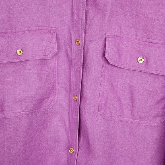 Lauren Ralph Lauren 100% Linen Dark Lilac Button Up Womens  Size 1X - Picture 5 of 8